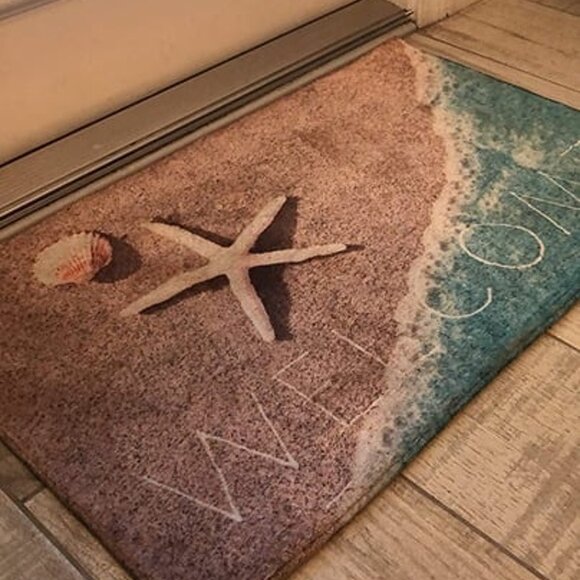 NEW Fluffy Shag Area Rug,Coastal Beach Starfish Shells 16×24in - Picture 2 of 8